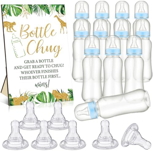 Trelaco 12 Pcs Safari Baby Shower Games Bottle Chug Wooden Sign Set by TrelaCo
