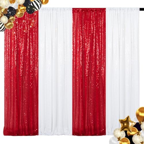 ShinyBeauty Red and White Backdrop Curtains 2x8ft 4 Panels Christmas Decor - Image 2