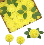 Artificial Flowers Yellow Realistic Roses, Real Looking Fake Roses with Stem for DIY Wedding Bouquets Centerpieces Bridal Shower Party Home Romantic Decorations (Yellow, 100pcs) by BringmoreJoyinyourlife