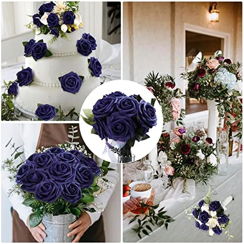 100 Pcs Artificial Rose Flowers, Navy Blue - Image 7
