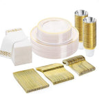 BESTVIP 175 PCS Clear Gold Plastic Plates and Silverware Set Disposable by Bestvip