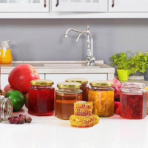 6 oz 30 Pack Hexagon Honey Jars, Glass Jars with Gold Lids - Image 5