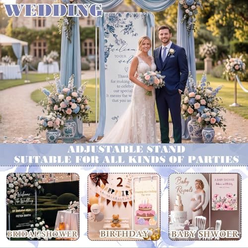 Chinoiserie Floral Wedding Welcome Linen Sign Stand(Blue) - Image 6