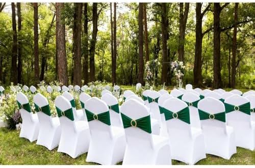 Hunter Green Chair Sashes 50 Pack, Dark Green Spandex Chair Bands with Gold Buckle Slider for Wedding Christmas Party Folding Chairs Birthday Décor, Green Chairs Bows Ties - Image 4