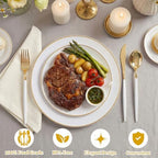 DaYammi 150Pcs Gold Plastic Plates with Disposable Silverware,White Gold Disposable Dinnerware Set - 30 Dinner Plate,30 Dessert Plate,90 Gold Cutlery with White Handles,Fancy Plates for Party Wedding - Image 6