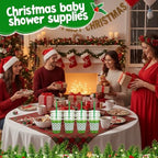 50 Pack Christmas Plastic Cups with Lids and Straws 12oz Lime Green and Red - Image 4