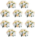 10Pcs Artificial Flower Ball Arrangement, 15 Flower Heads Wedding Roses Bouquet with Base Suitable for Parties Valentine's Day Wedding Centerpieces and Home Decor (Champagne & White) by QUTUNI