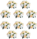 10Pcs Artificial Flower Ball Arrangement, 15 Flower Heads Wedding Roses Bouquet with Base Suitable for Parties Valentine's Day Wedding Centerpieces and Home Decor (Champagne & White) by QUTUNI