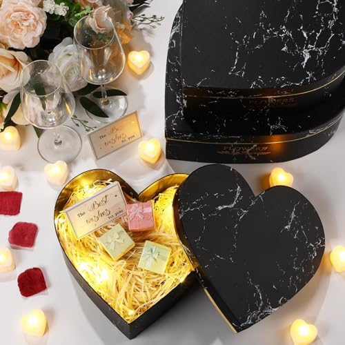 Glenmal 3 Pcs Heart Shaped Gift Boxes with Lids,Black Marble - Image 3