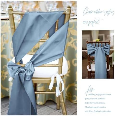 fani 120 PCS Satin Chair Sashes, 7x78 Inch, Dusty Blue - Image 5