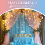 10x10ft Pink Blue Tulle Backdrop Curtain with String Lights, Wrinkle-Free Sheer Wedding Backdrop for Birthday Parties, Baby Showers, Bridal Showers, Photo Shoots and Home Decor, Pink Blue - Image 7