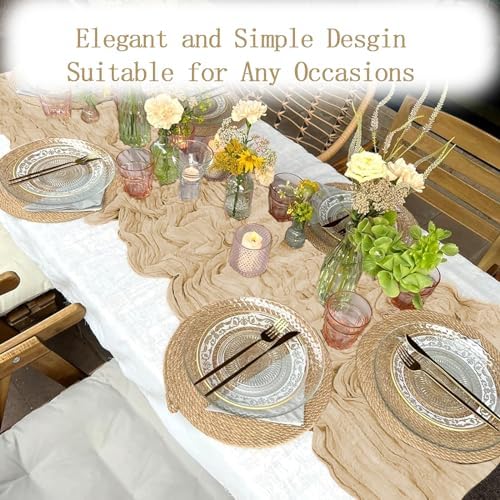16 Pack Beige Cheesecloth Table Runner 20 x 120 inch Gauze Table Runners 10 FT Long,Semi Sheer Boho Cheese Cloth Fabric Table Runner Bulk for Party,Wedding,Baby Shower,Bridal Shower Decoration - Image 4