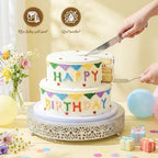 Wenqik 14 Inch Silver Cake Stand Metal Round with Cutter Spatula,Classic - Image 4