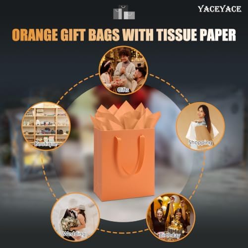YACEYACE Orange Gift Bags 20Pack, Orange Gift Bags with Tissue Paper - Image 7