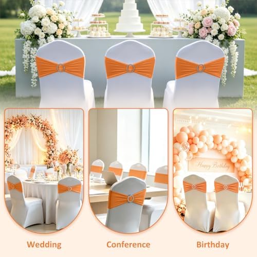 Babenest 50PCS Spandex Chair Sashes Bows with Buckle for Wedding Orange - Image 7