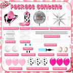 Kasyat 2 Sets Disco Cowgirl Balloon Column Stand Kit with 4d Cowgirl Hat Boots Disco Ball Exploding Stars Balloons Hot Pink Silver Arch Kit for Floor for Western Birthday Party Decorations - Image 2
