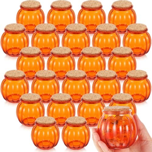 Vesici 24 Pcs Glass Pumpkin Candy Jars with Lid, Halloween Autumn, Orange by Vesici
