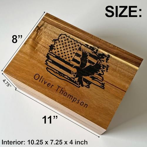 Personalized American Flag Gift Box, Engraved Memory Box Acacia Wood - Image 4