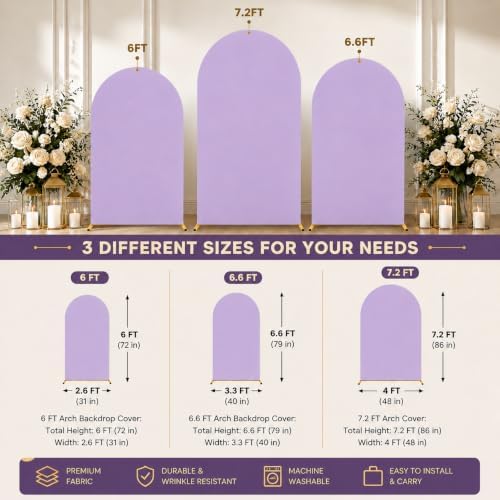 Lavender Arch Cover 7.2ft 6.6ft 6ft Purple Arch Backdrop Cover Set of 3 - Image 5