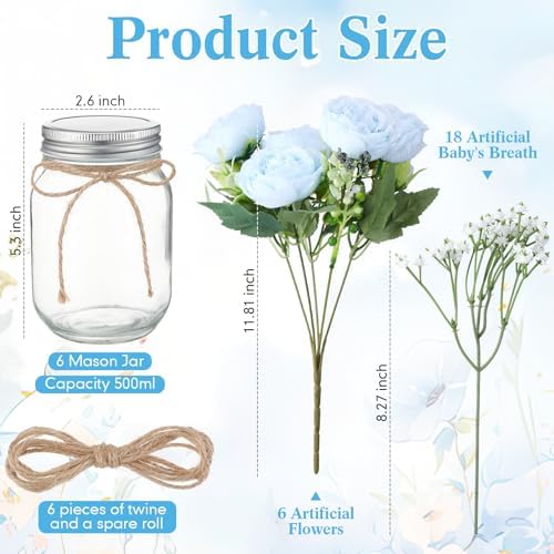 Zeyune 6 Sets Mason Jar Flowers Centerpiece Table Decorations,Blue - Image 4