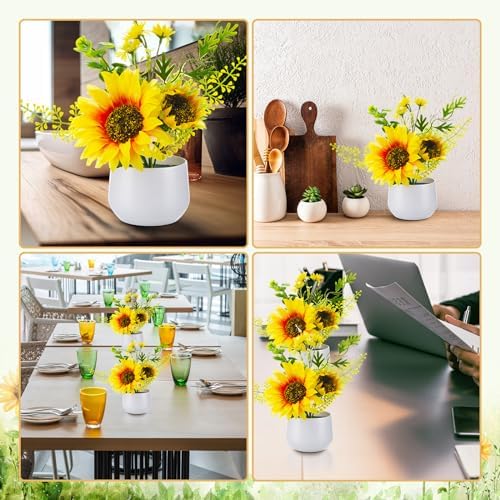 Zeyune Artificial Sunflower Potted Plants Rustic Wedding Table Centerpieces Summer Spring Kitchen Silk Yellow Flower with Plastic Pot for Home Bathroom Office Bridal Shower(8 Pcs,Classic,Sunflower) - Image 6