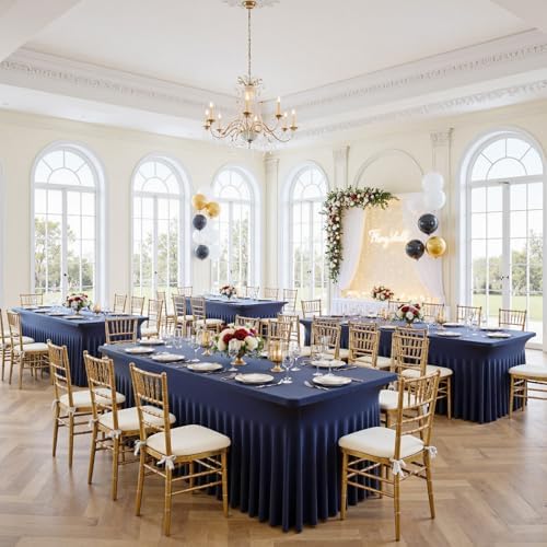 6 Pack Spandex Navy Blue Tablecloths for 6 Foot Rectangle Tables, Wrinkle Free Fitted Table Cloth 6ft Stretchy Table Skirt Cover for Parties Weddings Birthday Banquet Baby Shower - Image 3