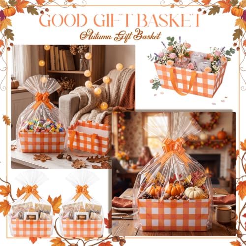 Funnymoom 24 Pack Orange Plaid Fall Thanksgiving Basket For Gift Empty Bulk - Image 2