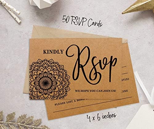 50 Blank RSVP Cards,RSVP Postcards No Envelopes Needed,Mandala Kraft Print Response Card,RSVP for Wedding,Baby Shower,Bridal Shower - Image 4