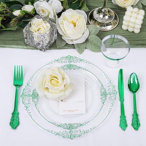 Hioasis 175 Pcs Clear Green Plates for Party - Image 3
