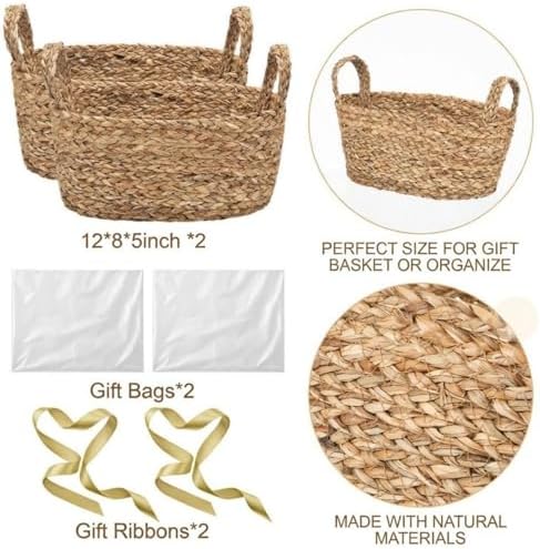 Colingmill 2 Pack Empty Gift Basket with Gift Bag and Ribbons, 12×10×8” Natural Wicker Basket, Storage Natural Rope Baskets, Decorative Gifts Organizer for Baby Showers, Raffle, Wedding, Birthday - Image 2