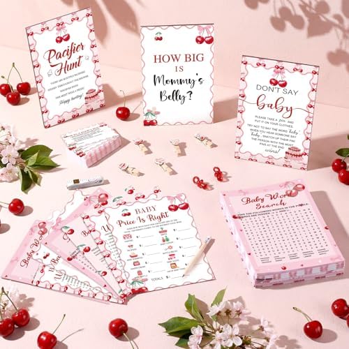 Sherr 476 Pcs Cherry on Top Baby Shower Games, 6 Sets Party Activities - Image 2