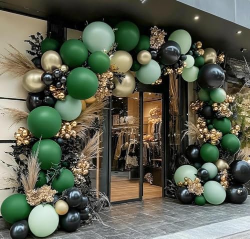 Green Gold Balloon Garland, Double Stuffed Black Gold Dark Emerald Forest Sage Green Balloon Arch Kit for New Year Graduation Baby Shower Jungle Birthday Woodland Party Decorations - Image 5