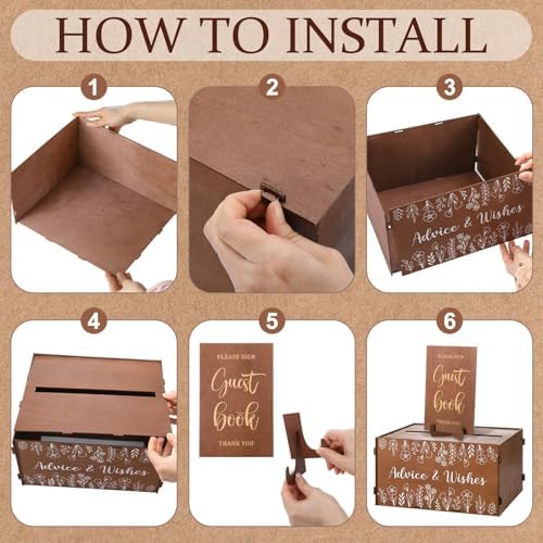 DERTE Wooden Rustic Wedding Guest Book Reception Sign with Pen and Holder - Image 5
