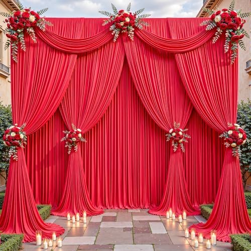 40ftx10ft Wrinkle Free Red Backdrop Curtain - 10 Feet Photography Backdrop Drapes, Silky Polyester Back Drop Cloth for Wedding Baby Shower Balloon Arch Background by Unknown
