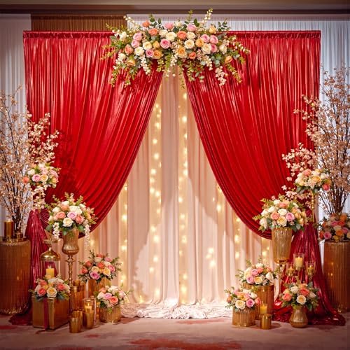 50x10ft Shimmer Red Sequin Backdrop Curtain for Parties, Thick Wrinkle Free Glitter Backdrop Drapes Photo Back Drop Curtains for Birthday Wedding Party Photography Background-10 Panels 5x10ft - Image 5
