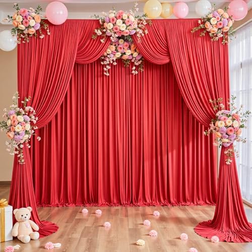40ft x 12ft Red Backdrop Curtains Wrinkle Free Backdrop Curtain for Wedding Parties Red Fabric Backdrops Drapes Back Drop Cloth Bridal Shower Stage Curtains Wedding Decorations for Reception - Image 3