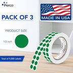 Perco Green Perforated Round Circle Dot Sticker 1/2-Inch Labels — 3 Rolls, 9,000 Stickers - Scrapbooks, Labeling for Inventory Grouping, Shelf Tags & Status Tracking, Strong Adhesive - Made in USA - Image 2