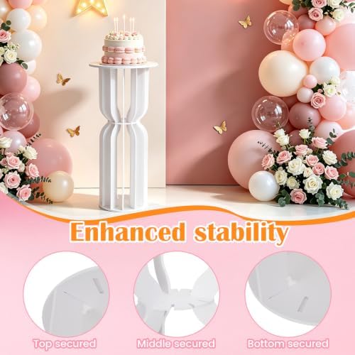 Hourglass-Shaped Cake Stand with Cylinder Pedestal, Large White Round Plinth for Weddings, Birthdays, Baby Showers & Party Decor - Image 4