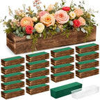 Dandat 18 Set Wood Rectangle Boxes 12x4 Inch Rustic Planter with Liner by Dandat