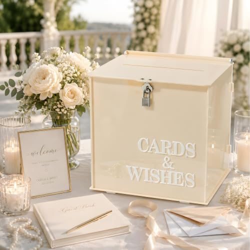 Light Beige Wedding Card Box with Lock, Acrylic Card Box for Birthday Party by OurWarm