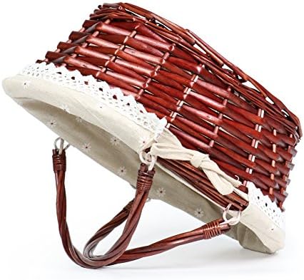 MEIEM Wicker Gift Baskets Empty Oval Willow Woven Picnic Cheap Easter Candy Storage Wine Basket with Handle Egg Gathering Wedding Basket (Brown) - Image 7