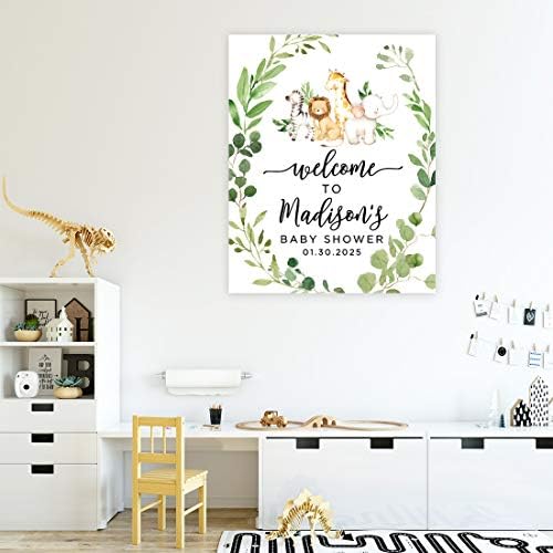Andaz Press Custom Large Baby Shower Canvas Welcome Sign, 16 x 20 Inches, Safari Animals Leaf Foliage, Guestbook Alternative, Personalized Sign Our Canvas, For Jungle Safari Baby Shower Theme - Image 4