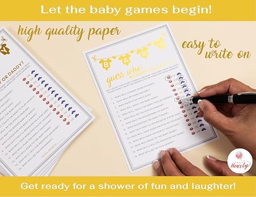 Party Hearty Baby Shower Games, Guess Who Mommy or Daddy - Gold (Pack of 3) - Image 3