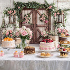 9x6ft Country Wedding Photography Backdrop Floral Rustic Roses Farmhouse Wooden Door Backdrop Pink Flower Birthday Baby Shower Wedding Bridal Party Banner Photo Booth Props Anniversary Background - Image 5