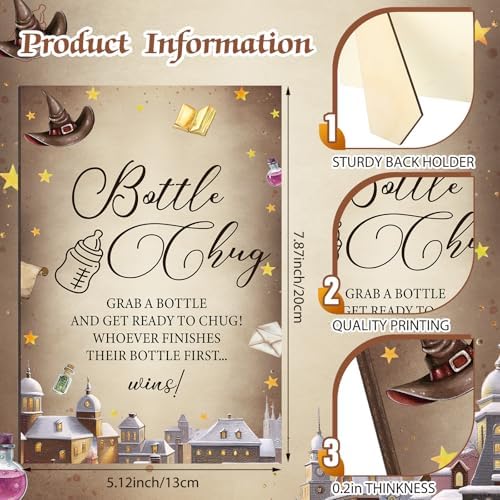 Trelaco 12 Pcs Magical Baby Shower Games Wizard Bottle Chug Wooden Sign Set - Image 3