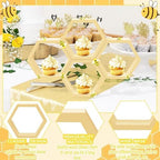 8 Pcs 5.5 Inch Honeycomb Cupcake Stand Cake Farmhouse Hexagon Display Holder Hexagonal Wood Cupcake Stand Floating Table Sign with Wooden Bee for Baby Shower Birthday Party Table Decorations - Image 4