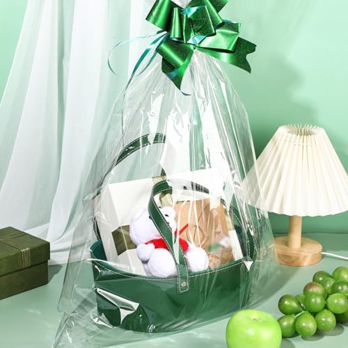 Wonderjune Empty Baskets for Gift Thanksgiving Leather Gift Bags, Green - Image 6