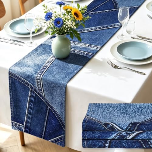 6 Pcs Blue Jean Baby Shower Table Runner Decorations by Unknown