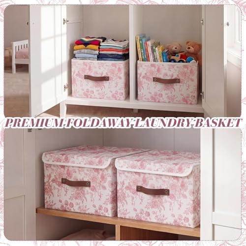 2 Pack Pink Floral Storage Bin with Lids, 15x10x10 Inch - Image 6