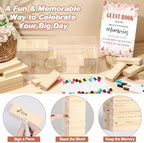 80 Wedding Guest Book Alternative tumbling tower Wooden Block, Floral - Image 3